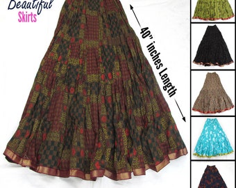 Mandala Cotton Maxi Skirt – Boho Elastic Waist Long Skirt