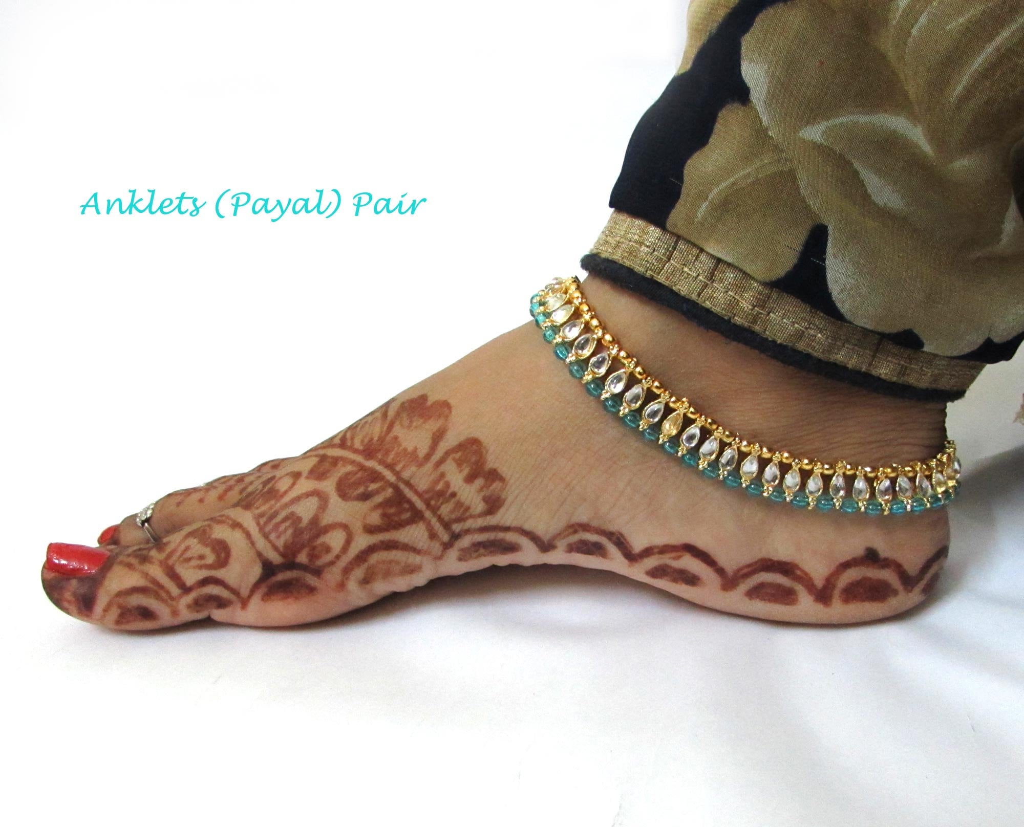 Indian Ethnic Anklet Payal Pair Jewelry Bridal Golden Foot Payal Bracelet Jewellery for Women Girls