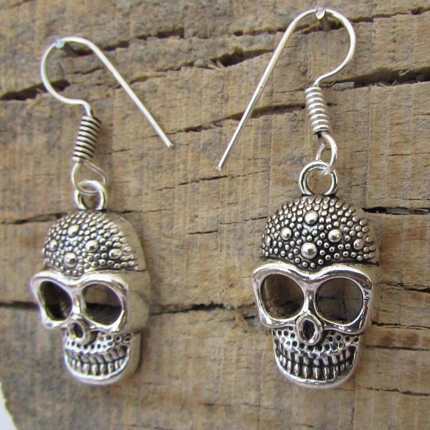 Skull Earrings Antique Silver Tribal Skull Earrings Gothic - Etsy