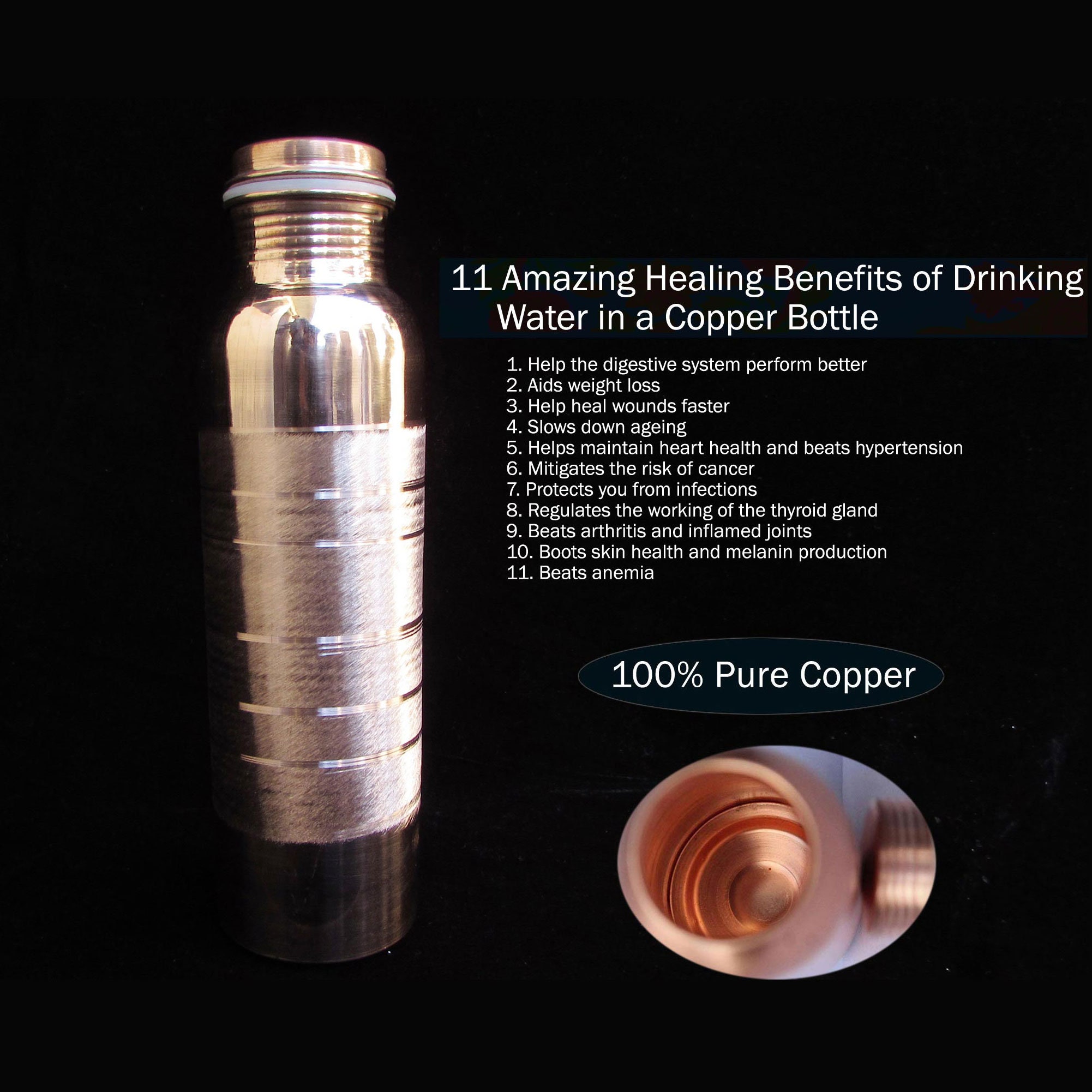 Copper Water Bottle Copper Water Health Benefits, 950ml 32 OZ 100% Pure  Copper Water Bottle, Get All Copper Water Health Benefits 