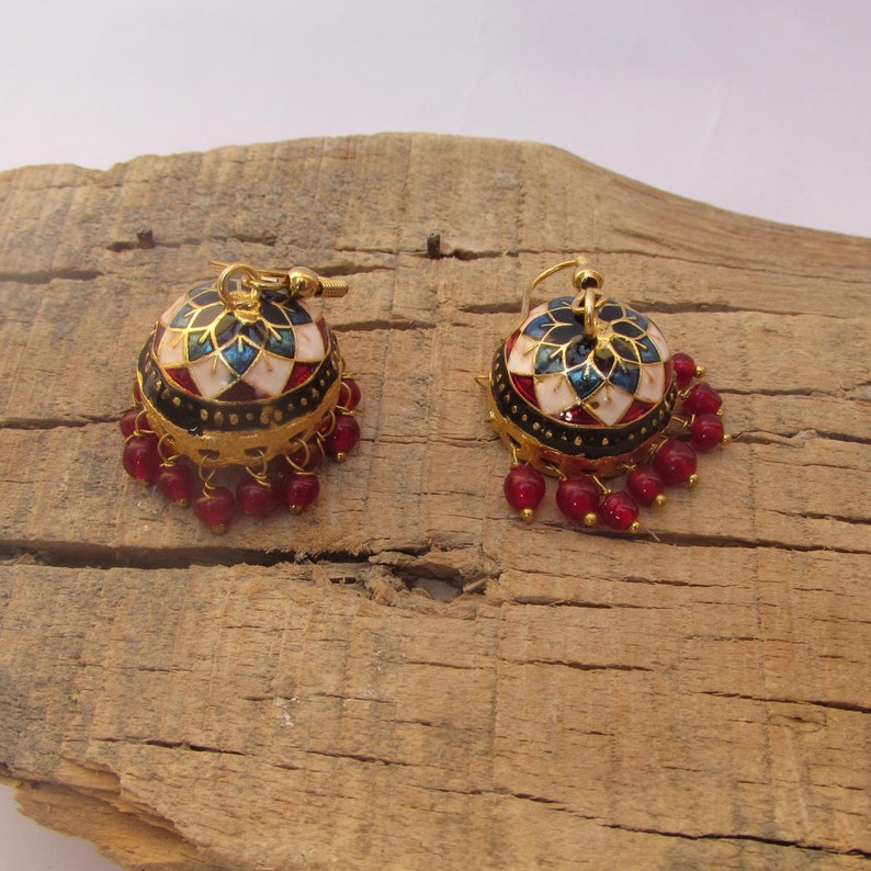 Multicolor - Grey - Oxidised Dual Tone Stone GS Jhumki Earrings 07