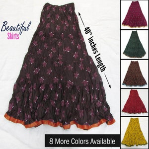 美しいロングコットンスカート - Hindustancrafts、ウエスト26～42インチ、伸縮性あり、女の子向けデザイナーコットンロングスカート