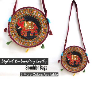 Schultertasche | Runde Tasche, Elefantentaschen, Quastentasche, Hippietaschen, Baumwolltaschen, Crossbody-Taschen, Mädchentasche, Taschen für Frauen, Schultasche, Hippietaschen