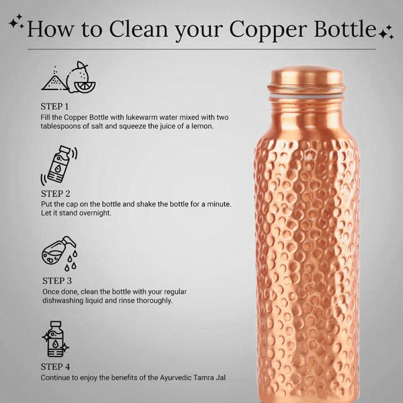 100% Pure Copper Water Bottle, Handmade Copper Bottle, Pure Hammered Copper Water Bottle 950 ML 32 OZ image 6