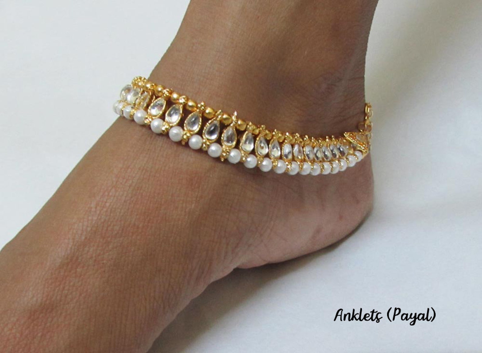 Payal Indian Traditional Goldplated Barefoot Anklets Pair Etsy Canada