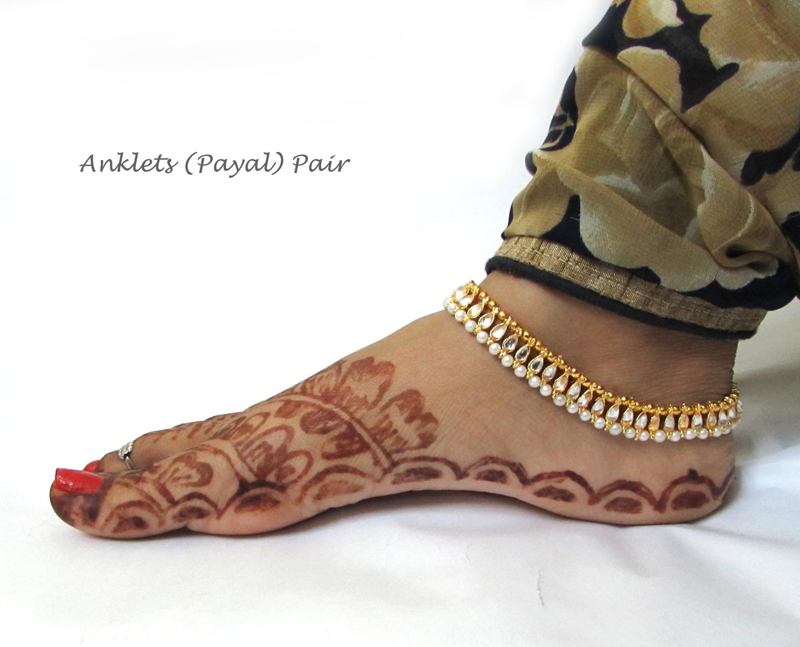 Payal Indian Traditional Goldplated Barefoot Anklets Pair Etsy Canada