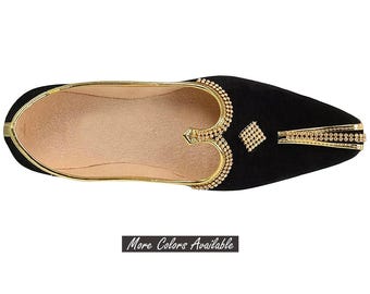 Black Velvet Men's Mojri – Indian Wedding Shoes