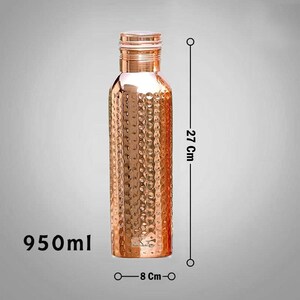 100% Pure Copper Water Bottle, Handmade Copper Bottle, Pure Hammered Copper Water Bottle 950 ML 32 OZ image 5