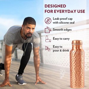 100% Pure Copper Water Bottle, Handmade Copper Bottle, Pure Hammered Copper Water Bottle 950 ML 32 OZ image 8