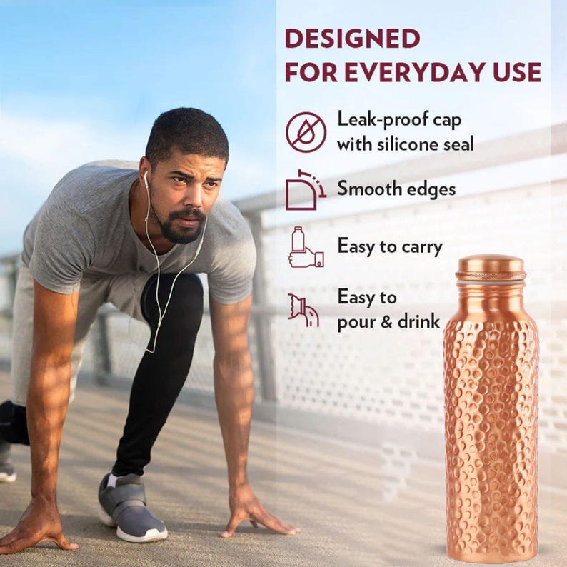 100% Pure Copper Water Bottle, Handmade Copper Bottle, Pure Hammered Copper Water Bottle 950 ML 32 OZ image 8