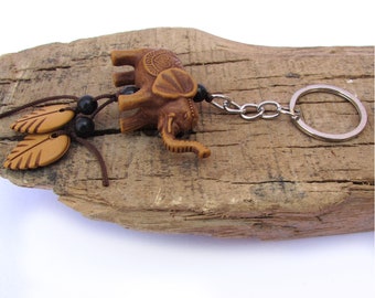 Handicraft Elephant Wooden Lucky Gift Keychain Chain Key Ring Pendant, 12 X 4 CM Elephant Carving Wooden Pendant Keychain Key Ring Chain