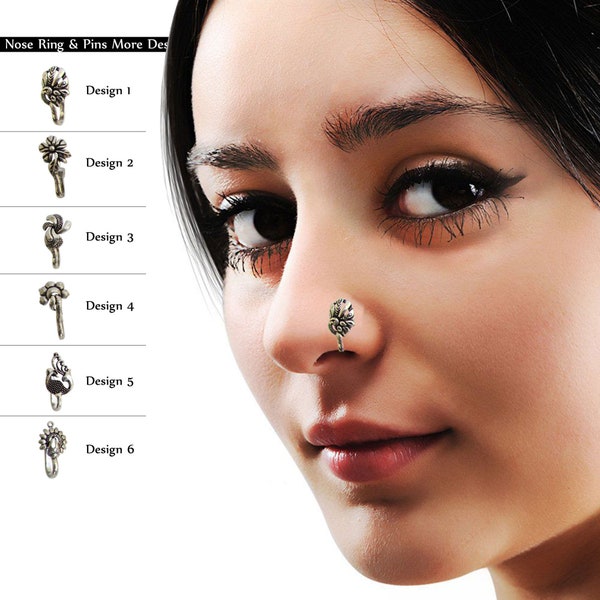 Nose Rings & Stud For Women, Oxidized Silver Plated Adjustable Nose Clip,Nose Pin,Nose Ring, Stud Without Piercing For Women and Girls