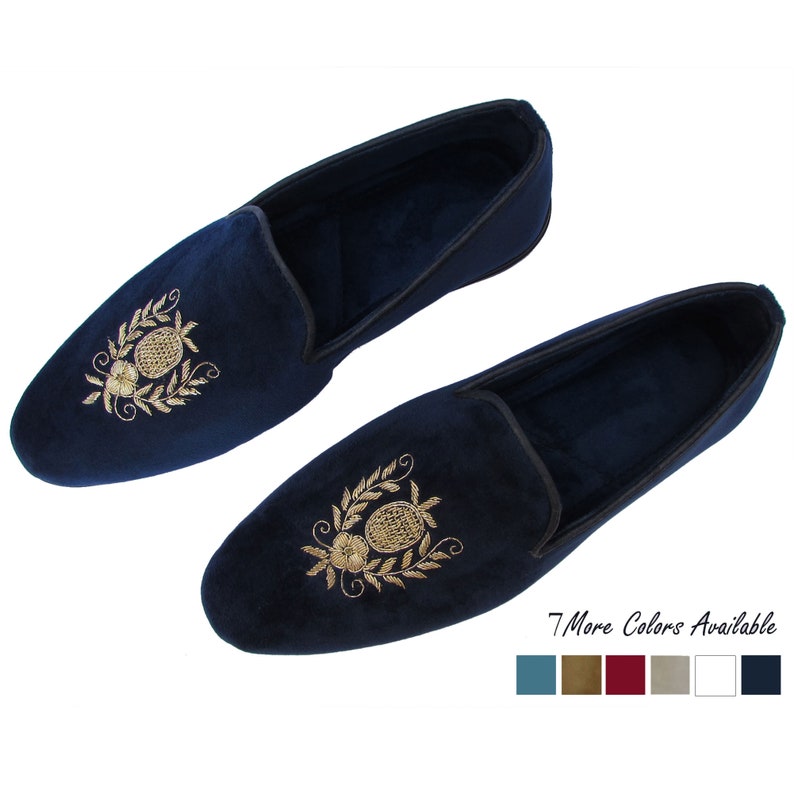 Sapatos Mojari de veludo bordados à mão – Mocassins indianos para casamento imagem 8