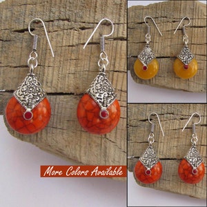 Très belles boucles d&#39;oreilles en plaqué argent avec pierres précieuses/ Grandes boucles d&#39;oreilles pendantes/ Boucles d&#39;oreilles Bollywood/ Boucles d&#39;oreilles indiennes avec pierres précieuses pour femmes et filles