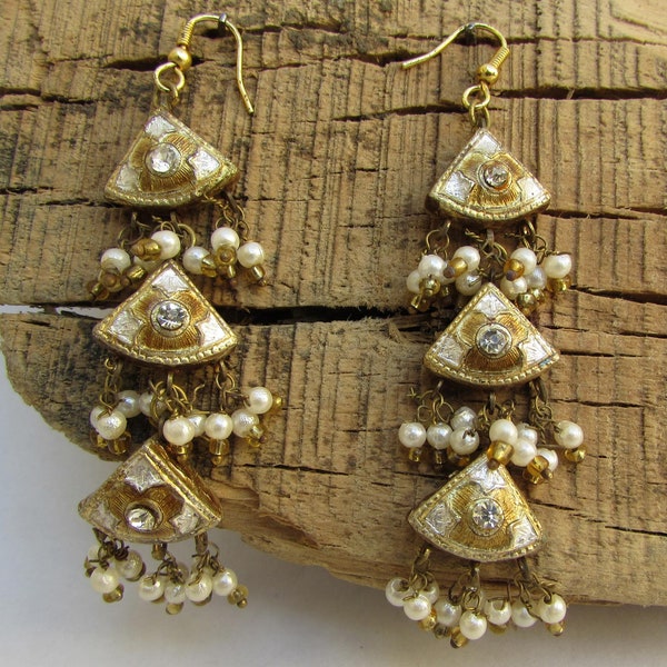 Handmade Lakh Earrings - Handmade Jewelry, Fashion Earrings, Golden and White Earrings, Lovely Lakh Earrings Beautiful Gift For Her