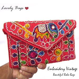 Ethnische Designer Rote Tasche, Handgemachte Rote Sollte Taschen Triabal Banjara Patchwork Bestickte Trendige Hippie Gypsy Rote Clutch Taschen