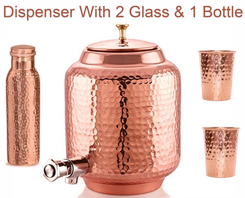 Pure Copper Water Dispenser Pot With Copper Bottle & 2 Glass Etsy Canada