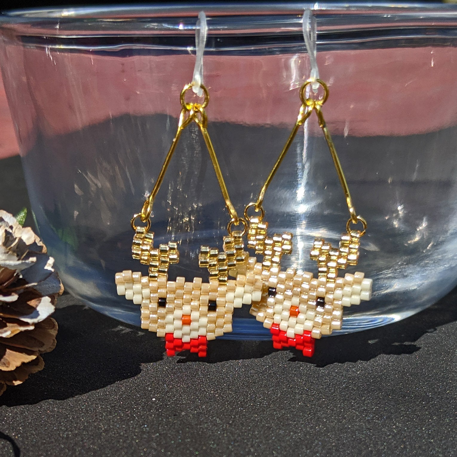 Reindeer Woven Bead dangle earrings on plastic french hooks Etsy