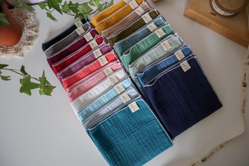 Set of 3 double-thickness cotton handkerchiefs solid color 100% Oeko Tex cotton image 1