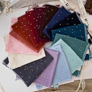 Set di 3 fazzoletti in cotone doppio strato | pois dorati | 100% cotone Oeko Tex | Fazzoletti personalizzabili | Ricamo opzionale