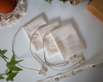 Set of 3 washable tea bags | 100% cotton certified for food contact