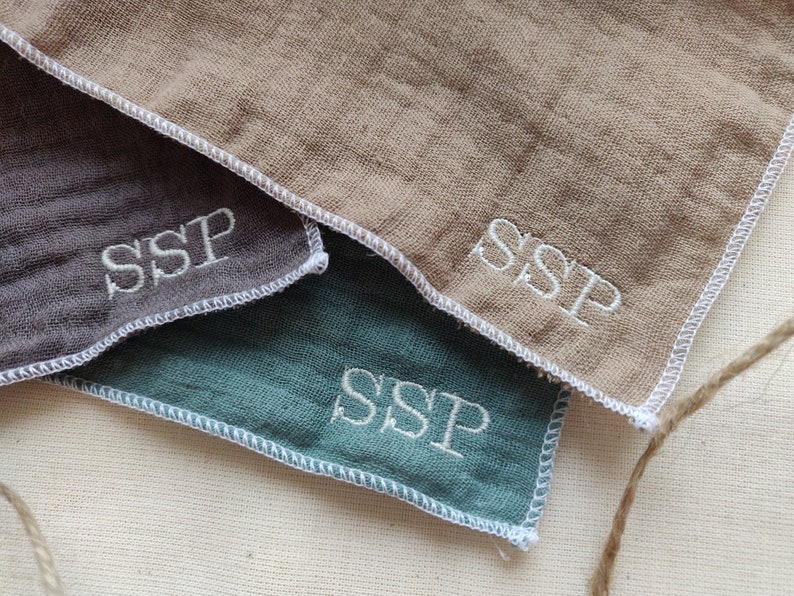 Set of 3 double-thickness cotton handkerchiefs solid color 100% Oeko Tex cotton image 8