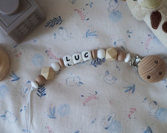 Personalized pacifier clip | Silicone beads | Wooden clip | Oatmeal model