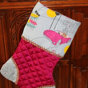 Barbie Pink Car 2 Handmade Custom Christmas Stocking