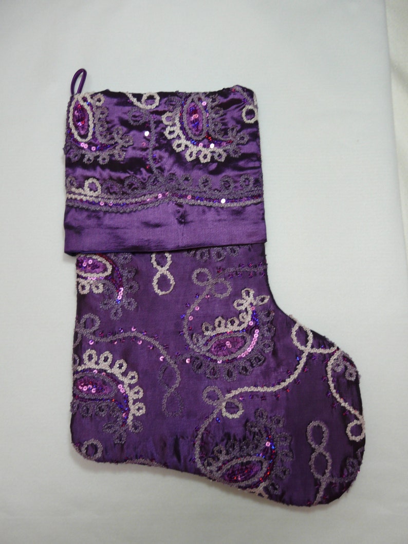 Handmade purple satin Christmas stocking with multi-colored | Etsy