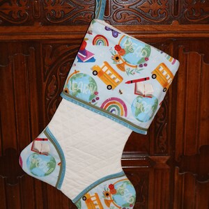 School Bus and Books Handmade Custom Christmas Stocking
