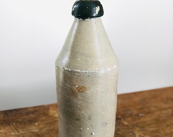 Antique Stoneware Bottle- Painted Stoneware Bottle- Primitive Ginger Beer Bottle- 1800s Stoneware Bottle