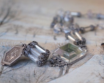 Saints and mercury necklace, Gift for her, Statement necklace, OOAK, Religious medals, Assemblage necklace, Vintage necklace Unique necklace