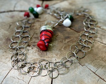 Silver coral necklace, Gift for women, Gift for her, Silver necklace, Sterling silver, Red coral jewelry, Oxidized silver, Raw silver