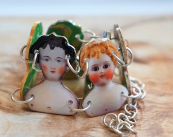 Doll face bracelet, Statement bracelet, Doll parts jewelry, Frozen Charlotte, Bizarre, Kitsch bracelet, Doll lover, Arm candy, Silver