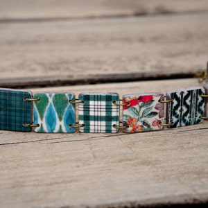 Tree bracelet, Forest jewelry, Woodland jewelry, Nature bracelet, Dark green bracelet, Mint green bracelet, Nature jewelry, Plaid bracelet image 4
