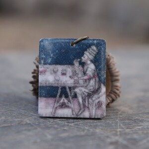 Medieval pendant, Blue necklace, Feast, Middle ages, Blue jewelry, Unisex pendant, Medieval manuscript, Sepia jewelry, Medieval jewelry
