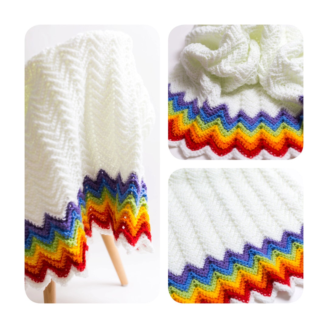 Handmade Bright Rainbow Chevron Crochet Baby Blanket - Etsy Australia