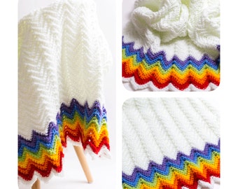 Handmade Bright Rainbow Chevron Crochet Baby Blanket