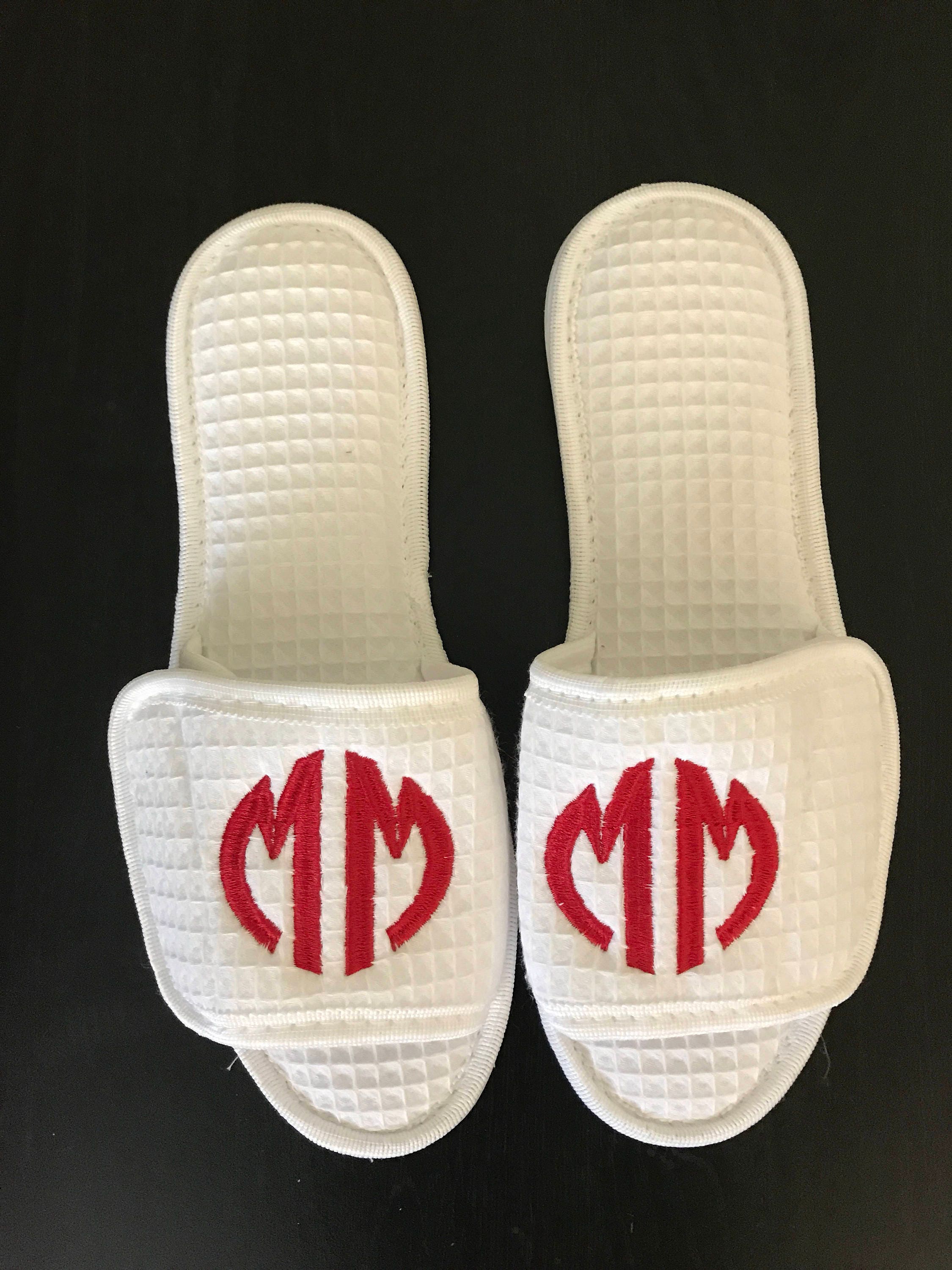 Monogrammed Slippers/ Waffle Slippers/ Monogrammed Spa Shoes/ Etsy