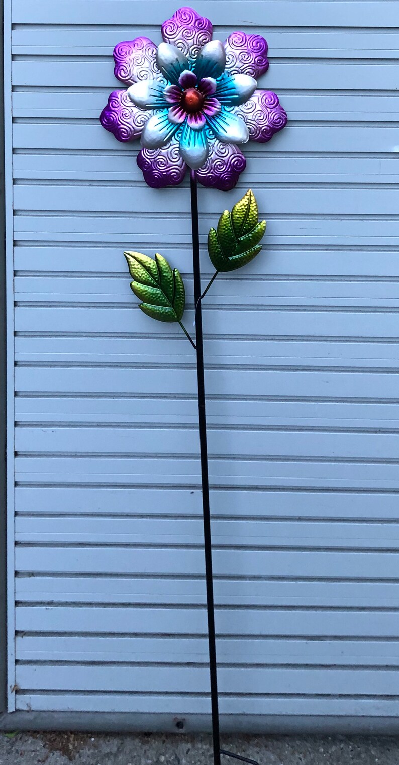 Beautiful Colorful Flower Garden Stakes. Metal. Sealed for Etsy