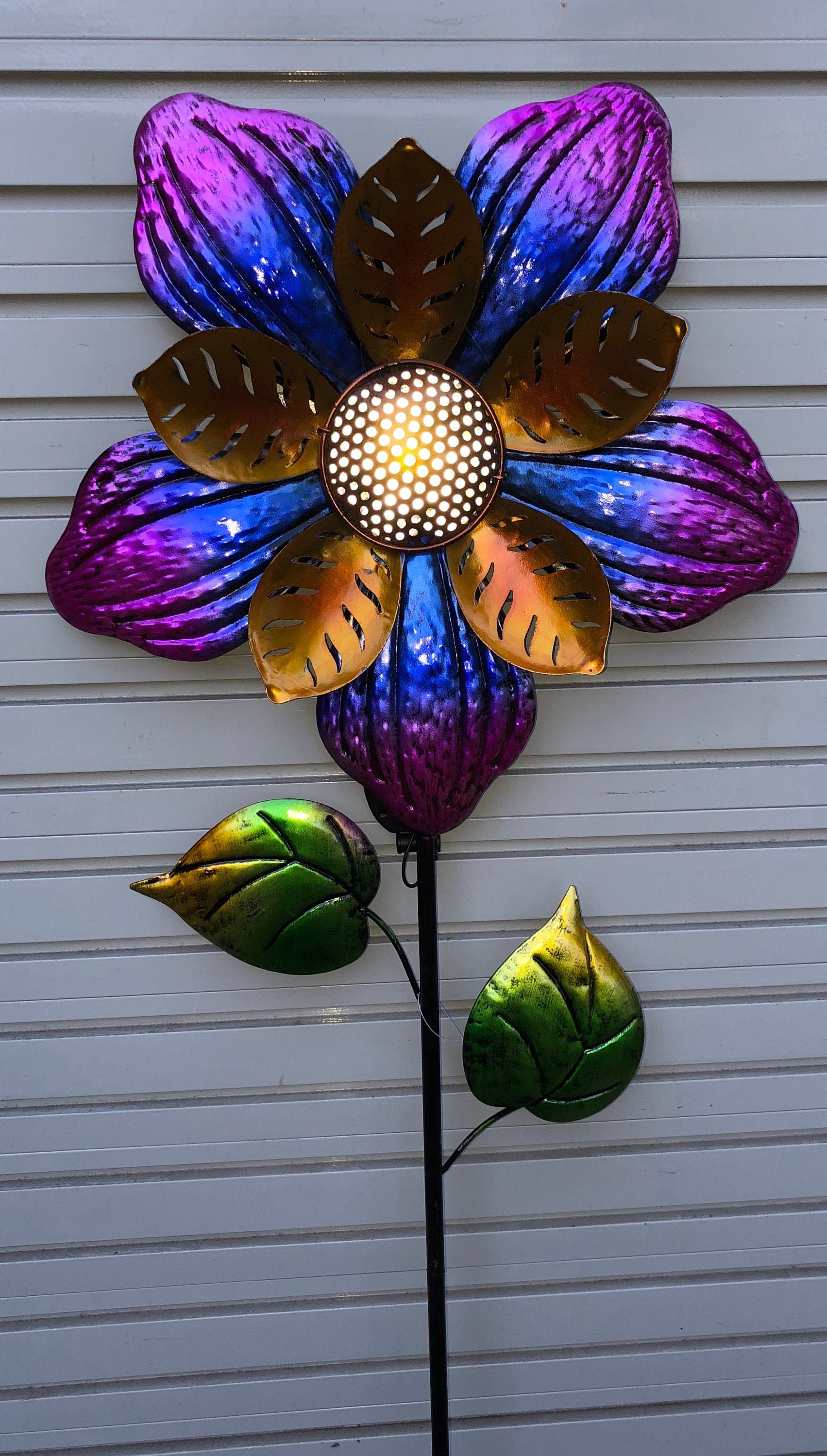 Colorful Metal Flower Solar Light.Charges during the day. Etsy