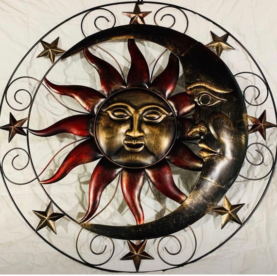 32 Inches in Diameter. Metal Outdoor Sun and Moon Decor - Etsy