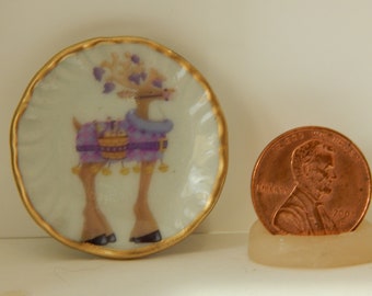 Plate #20 Whimsical Reindeer in Purple Suit Collection Platter 35MM 1:12 Scale Handmade Miniature Holiday Dollhouse Christmas