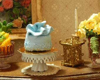 Handmade Miniature Light Blue Fondant Ruffle Cake 1:12 scale Dollhouse  Bakery Dessert Collector Gift