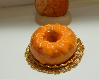 Miniature Orange Baba au Rum Cake with Orange Slices On Gold Tray Handmade 1:12 scale Dollhouse Bakery, Dessert Mini Collector Gift