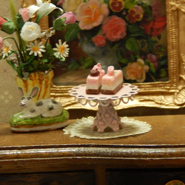 Light Pink Double Scallop Tray Style Cake Stand Medium 20mm Miniature Handmade 1:12 Scale Dollhouse Collector Item