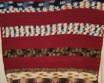 Handmade Afghan Lap Throw Blanket Crochet Multicolor Browns Appx 32x48 Inches