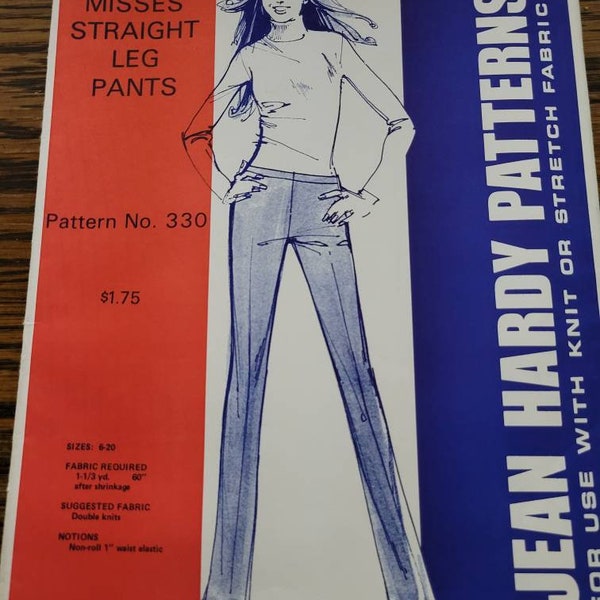 Uncut Jean Hardy Pattern #330 Misses Straight Leg Pants Sizes 6 thru 30 1970s