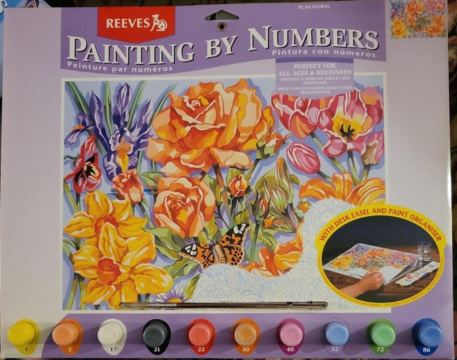 Reeves Painting By Numbers PL/63 FLORAL 2001 Floral Flowers Butterfly Unopened