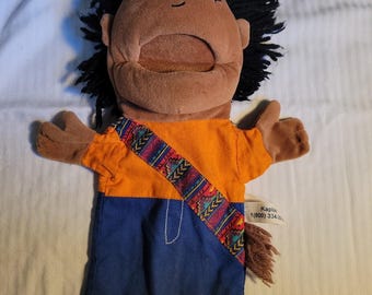 Kaplan Hand Puppet Black Hair Orange Shirt African American Cultural Vtg